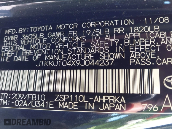 2009 Scion xD z VIN JTKKU104X9J044237, wystawiony jako IAAI lot #42544426 z przebiegiem 135 648 mil mil oraz . Historia ofert i sprzedaży dostępna na DreamBid. Obrazek 9.