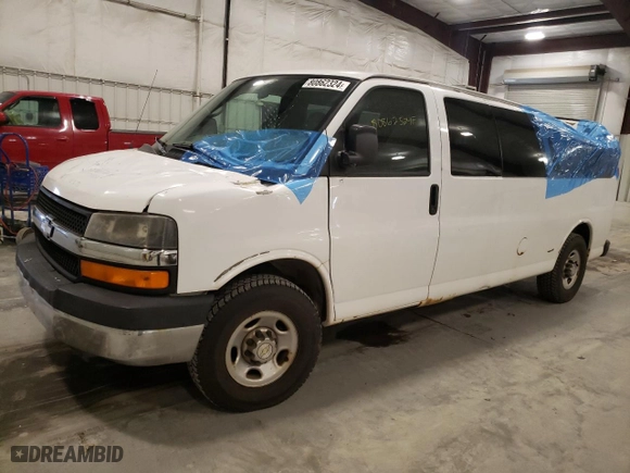 2009 Chevrolet Express Passenger with VIN 1GAHG39K491164811, listed as a Copart auction lot 80862324 with 147,559 mi miles and Salvage Title. Bid and sale history available at carsss.com. Image 1.