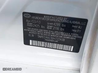 2013 Hyundai Sonata Limited with VIN 5NPEC4AC3DH722438, listed as a IAAI auction lot 41743255 with 192,699 mi miles. Bid and sale history available at carsss.com. Image 9.