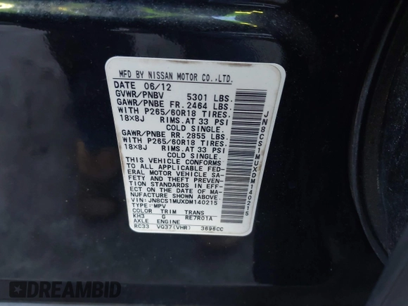 2013 Infiniti FX z VIN JN8CS1MUXDM140215, wystawiony jako IAAI lot #41271039 z przebiegiem 134 887 mil mil oraz . Historia ofert i sprzedaży dostępna na DreamBid. Obrazek 9.