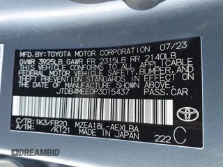 2023 Toyota Corolla LE with VIN JTDB4MEE0P3015437, listed as a IAAI auction lot 41820449 with 31,511 mi miles and . Bid and sale history available at carsss.com. Image 9.