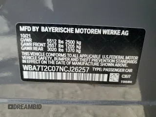 2022 BMW 7 Series 740i with VIN WBA7T2C07NCJ26257, listed as a Copart auction lot 41763095 with Not provided miles and Salvage title. Bid and sale history available at DreamBid. Image 15.