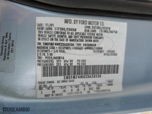 2002 Mercury Grand Marquis GS with VIN 2MEFM74WX2X628530, listed as a Copart auction lot 85330234 with 109,602 mi miles and Salvage Title. Bid and sale history available at carsss.com. Image 14.