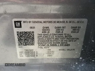 2020 Chevrolet Trax LT with VIN 3GNCJLSB0LL331685, listed as a Copart auction lot 58329685 with 62,776 mi miles and Non repairable. Bid and sale history available at DreamBid. Image 13.