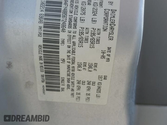 2006 Chrysler PT Cruiser with VIN 3A4FY48B56T248640, listed as a Copart auction lot 59660635 with 114,889 mi miles and Salvage title. Bid and sale history available at DreamBid. Image 13.