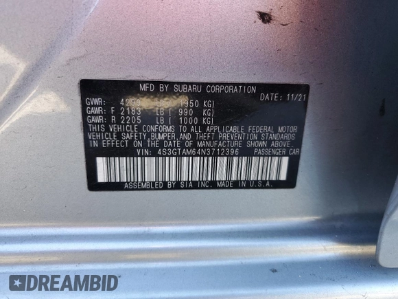 2022 Subaru Impreza Special Sports with VIN 4S3GTAM64N3712396, listed as a Copart auction lot 88758185 with 25,970 mi miles and Salvage title. Bid and sale history available at DreamBid. Image 13.