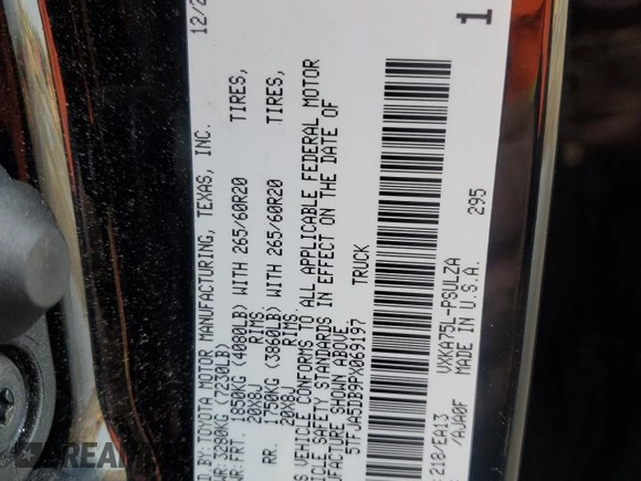 2023 Toyota Tundra Limited with VIN 5TFJA5DB9PX069197, listed as a Copart auction lot 52006175 with 7,396 mi miles and Salvage title. Bid and sale history available at DreamBid. Image 12.