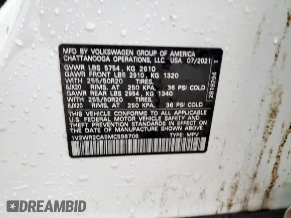 2021 Volkswagen Atlas SE с VIN 1V2WR2CA9MC598706, выставлен на аукционе Copart как лот 60489345 с пробегом 106 340 миль миль и Списание • Salvage title. История ставок и продаж доступна на DreamBid. Изображение 14.