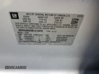 2013 Chevrolet Equinox LS z VIN 2GNALBEK0D1212478, wystawiony jako Copart lot #55844265 z przebiegiem 123 417 mil mil oraz Szkoda całkowita • Salvage title. Historia ofert i sprzedaży dostępna na DreamBid. Obrazek 14.