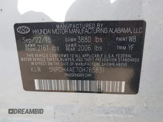 2016 Hyundai Elantra SE with VIN 5NPDH4AE7GH765831, listed as a IAAI auction lot 42095598 with 120,764 mi miles and . Bid and sale history available at DreamBid. Image 9.