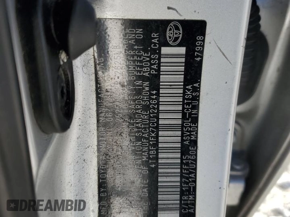 2012 Toyota Camry L with VIN 4T1BF1FK7CU122644, listed as a Copart auction lot 48206755 with 152,523 mi miles and Salvage Title. Bid and sale history available at carsss.com. Image 12.