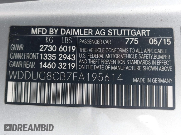 2015 Mercedes-Benz S 550 with VIN WDDUG8CB7FA195614, listed as a IAAI auction lot 42068619 with 64,275 mi miles and . Bid and sale history available at carsss.com. Image 9.