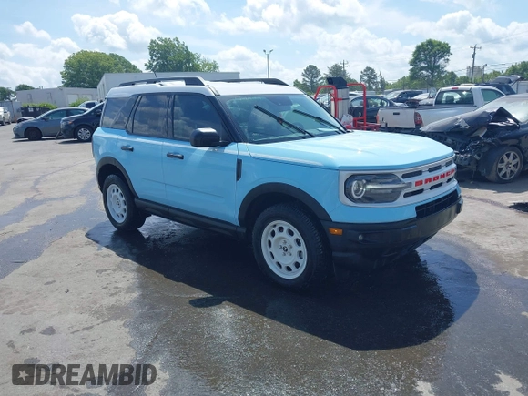 2023 Ford Bronco Sport Heritage with VIN 3FMCR9G63PRE21640, listed as a IAAI auction lot 42057428 with 29,628 mi miles and . Bid and sale history available at DreamBid. Image 1.