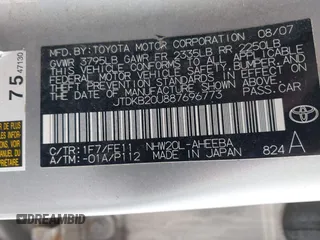 2008 Toyota Prius z VIN JTDKB20U887696773, wystawiony jako IAAI lot #42211033 z przebiegiem 198 538 mil mil oraz . Historia ofert i sprzedaży dostępna na DreamBid. Obrazek 9.