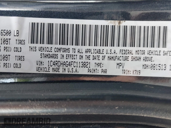 2015 Dodge Durango SXT with VIN 1C4RDHAG4FC113821, listed as a IAAI auction lot 42338999 with Not provided miles and . Bid and sale history available at DreamBid. Image 9.