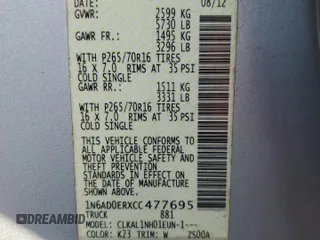 2012 Nissan Frontier SV z VIN 1N6AD0ERXCC477695, wystawiony jako Copart lot #56377185 z przebiegiem 152 497 mil mil oraz Szkoda całkowita • Salvage title. Historia ofert i sprzedaży dostępna na DreamBid. Obrazek 12.
