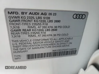 2023 Audi Q3 S line Premium z VIN WA1DECF3XP1144319, wystawiony jako Copart lot #50177425 z przebiegiem 10 785 mil mil oraz Szkoda całkowita • Salvage title. Historia ofert i sprzedaży dostępna na DreamBid. Obrazek 14.