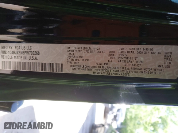 2023 Jeep Wrangler Sahara with VIN 1C4HJXEN5PW702268, listed as a IAAI auction lot 42288704 with 57,240 mi miles and . Bid and sale history available at DreamBid. Image 9.
