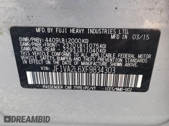 2015 Subaru WRX STI с VIN JF1VA2L6XF9834303, выставлен на аукционе Copart как лот 82455683 с пробегом Не указан миль и . История ставок и продаж доступна на DreamBid. Изображение 12.