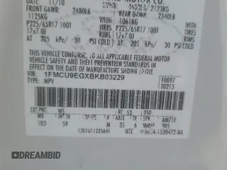 2011 Ford Escape Limited with VIN 1FMCU9EGXBKB03229, listed as a Copart auction lot 84166764 with 257,131 mi miles and Salvage Title. Bid and sale history available at carsss.com. Image 13.