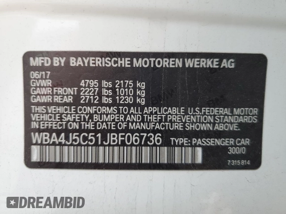 2018 BMW 4 Series 440i with VIN WBA4J5C51JBF06736, listed as a Copart auction lot 64165524 with 65,066 mi miles and Salvage Title. Bid and sale history available at DreamBid. Image 12.