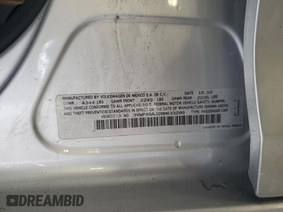 2011 Volkswagen Jetta z VIN 3VWPX8AJ2BM633290, wystawiony jako Copart lot #57426085 z przebiegiem 112 588 mil mil oraz Nie do naprawy • Non repairable. Historia ofert i sprzedaży dostępna na DreamBid. Obrazek 12.