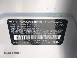 2024 Mitsubishi Mirage ES z VIN ML32FUFJ8RHF12639, wystawiony jako IAAI lot #41893911 z przebiegiem 8 376 mil mil oraz . Historia ofert i sprzedaży dostępna na DreamBid. Obrazek 9.