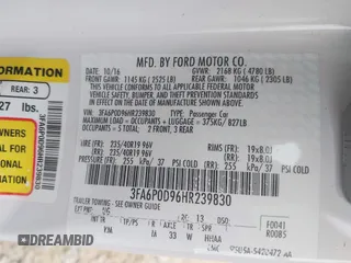 2017 Ford Fusion Titanium with VIN 3FA6P0D96HR239830, listed as a IAAI auction lot 42741998 with 116,951 mi miles and . Bid and sale history available at DreamBid. Image 9.