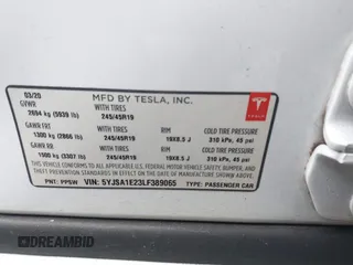 2020 Tesla Model S Long Range with VIN 5YJSA1E23LF389065, listed as a IAAI auction lot 41131372 with Not Provided miles. Bid and sale history available at carsss.com. Image 9.