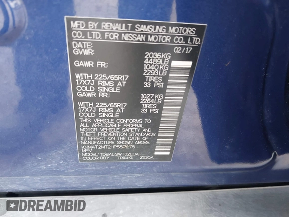 2017 Nissan Rogue SV with VIN KNMAT2MT2HP557278, listed as a IAAI auction lot 42027556 with 118,703 mi miles. Bid and sale history available at carsss.com. Image 9.