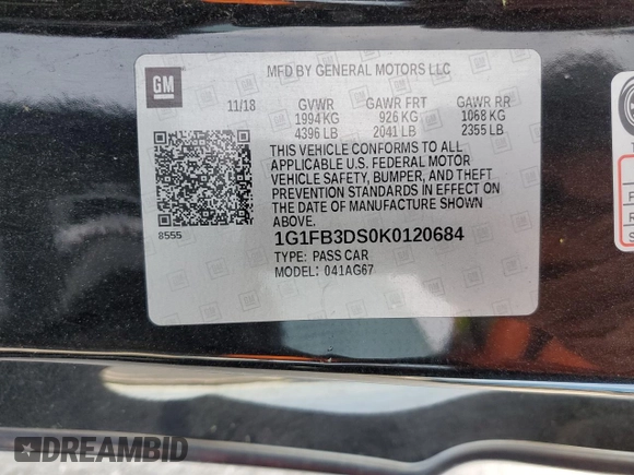 2019 Chevrolet Camaro 1LT with VIN 1G1FB3DS0K0120684, listed as a Copart auction lot 50295055 with 71,561 mi miles and Salvage Title. Bid and sale history available at carsss.com. Image 13.