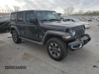 2018 Jeep Wrangler Unlimited Sahara with VIN 1C4HJXEG0JW303941, listed as a Copart auction lot 53029895 with 43,419 mi miles and Salvage title. Bid and sale history available at DreamBid. Image 4.