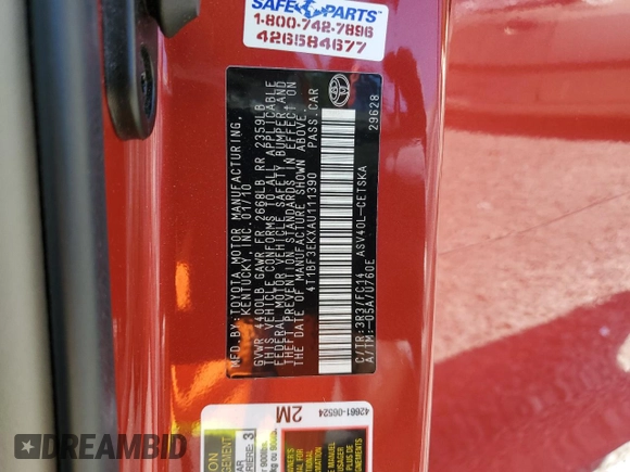 2010 Toyota Camry with VIN 4T1BF3EKXAU111390, listed as a Copart auction lot 55261065 with 161,460 mi miles and Salvage Title. Bid and sale history available at DreamBid. Image 13.