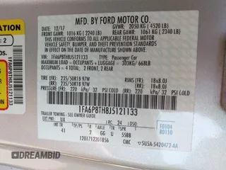 2018 Ford Mustang EcoBoost with VIN 1FA6P8TH8J5121133, listed as a IAAI auction lot 42260938 with 35,166 mi miles and . Bid and sale history available at DreamBid. Image 9.