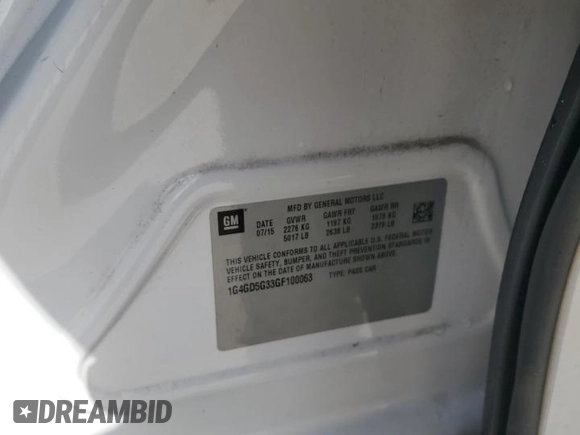 2016 Buick LaCrosse Premium I with VIN 1G4GD5G33GF100063, listed as a Copart auction lot 52540615 with 119,072 mi miles and Salvage title. Bid and sale history available at DreamBid. Image 14.