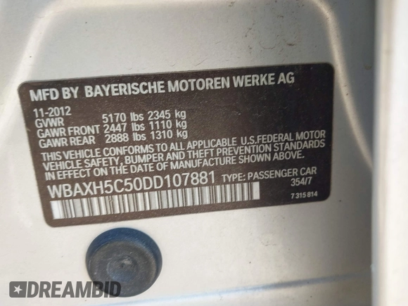 2013 BMW 5 Series 528i xDrive z VIN WBAXH5C50DD107881, wystawiony jako IAAI lot #42279780 z przebiegiem 205 890 mil mil oraz . Historia ofert i sprzedaży dostępna na DreamBid. Obrazek 9.