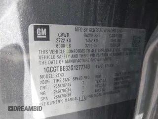 2016 Chevrolet Colorado 4WD WT with VIN 1GCGTBE33G1277749, listed as a IAAI auction lot 42559529 with 70,399 mi miles and . Bid and sale history available at DreamBid. Image 9.