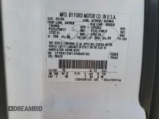 2004 Ford F-150 STX with VIN 1FTRX12W14NB68183, listed as a Copart auction lot 63045215 with 278,369 mi miles and Salvage title. Bid and sale history available at DreamBid. Image 12.