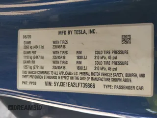 2020 Tesla Model 3 Standard Range Plus z VIN 5YJ3E1EA2LF739866, wystawiony jako IAAI lot #41842179 z przebiegiem 70 089 mil mil oraz . Historia ofert i sprzedaży dostępna na DreamBid. Obrazek 9.
