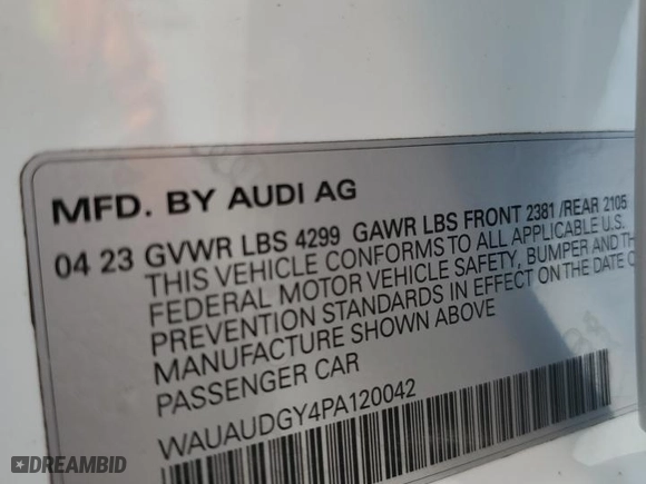 2023 Audi A3 Premium with VIN WAUAUDGY4PA120042, listed as a Copart auction lot 51936635 with 16,468 mi miles and Salvage Title. Bid and sale history available at carsss.com. Image 12.