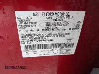 2013 Ford Explorer XLT with VIN 1FM5K7D84DGA66519, listed as a IAAI auction lot 41191250 with 164,027 mi miles and . Bid and sale history available at DreamBid. Image 9.