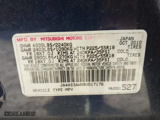 2011 Mitsubishi Outlander SE with VIN JA4AS3AW9BU017176, listed as a IAAI auction lot 41225424 with 188,497 mi miles. Bid and sale history available at carsss.com. Image 9.