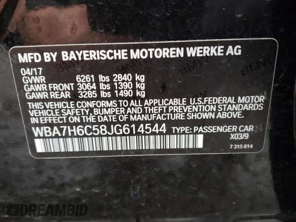 2018 BMW 7 Series M760i xDrive with VIN WBA7H6C58JG614544, listed as a Copart auction lot 70382702 with 0 mi miles. Bid and sale history available at carsss.com. Image 14.