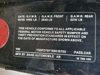 2005 Saab 9-3 Arc z VIN YS3FD79Y156015703, wystawiony jako Copart lot #54296995 z przebiegiem 136 741 mil mil oraz Szkody całkowita. Historia ofert i sprzedaży dostępna na DreamBid. Obrazek 12.