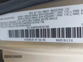 2008 Subaru Outback Limited z VIN 4S4BP62C687327399, wystawiony jako IAAI lot #41685326 z przebiegiem 106 019 mil mil oraz . Historia ofert i sprzedaży dostępna na DreamBid. Obrazek 9.