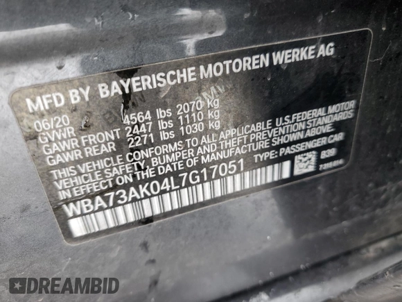 2020 BMW 2 Series 228i xDrive z VIN WBA73AK04L7G17051, wystawiony jako Copart lot #45010915 z przebiegiem Nie podano mil oraz Szkoda całkowita • Salvage title. Historia ofert i sprzedaży dostępna na DreamBid. Obrazek 13.