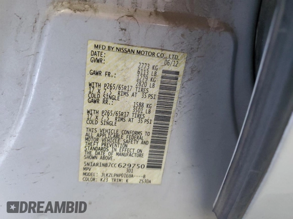 2012 Nissan Pathfinder Silver Edition z VIN 5N1AR1NB7CC629750, wystawiony jako Copart lot #61209965 z przebiegiem 164 479 mil mil oraz Szkoda całkowita • Salvage title. Historia ofert i sprzedaży dostępna na DreamBid. Obrazek 13.