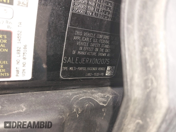 2022 Land Rover Defender S with VIN SALEJERX0N2075186, listed as a IAAI auction lot 41626458 with 79,500 mi miles and . Bid and sale history available at DreamBid. Image 9.