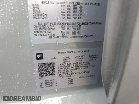 2024 Chevrolet Silverado 1500 LT with VIN 1GCPACEK4RZ304562, listed as a Copart auction lot 42767775 with 12,889 mi miles and Salvage Title. Bid and sale history available at DreamBid. Image 14.