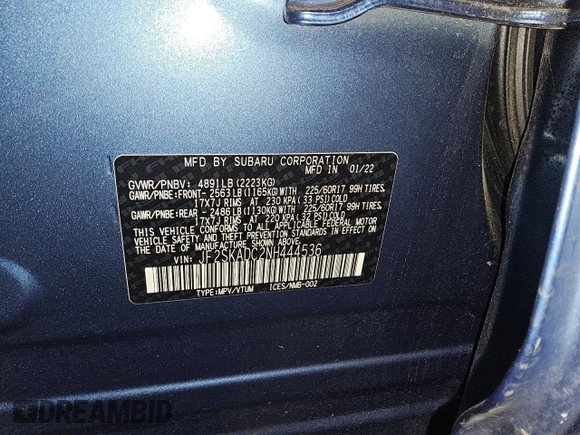 2022 Subaru Forester Premium with VIN JF2SKADC2NH444536, listed as a Copart auction lot 55051115 with 52,465 mi miles and Salvage title. Bid and sale history available at DreamBid. Image 14.